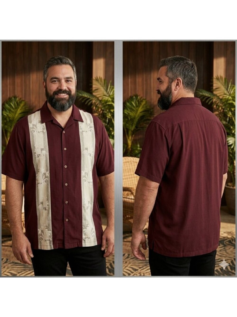 Island Shores Mens Hawaiian Shirt 3XL Red Striprf Palm Print Summer Casual